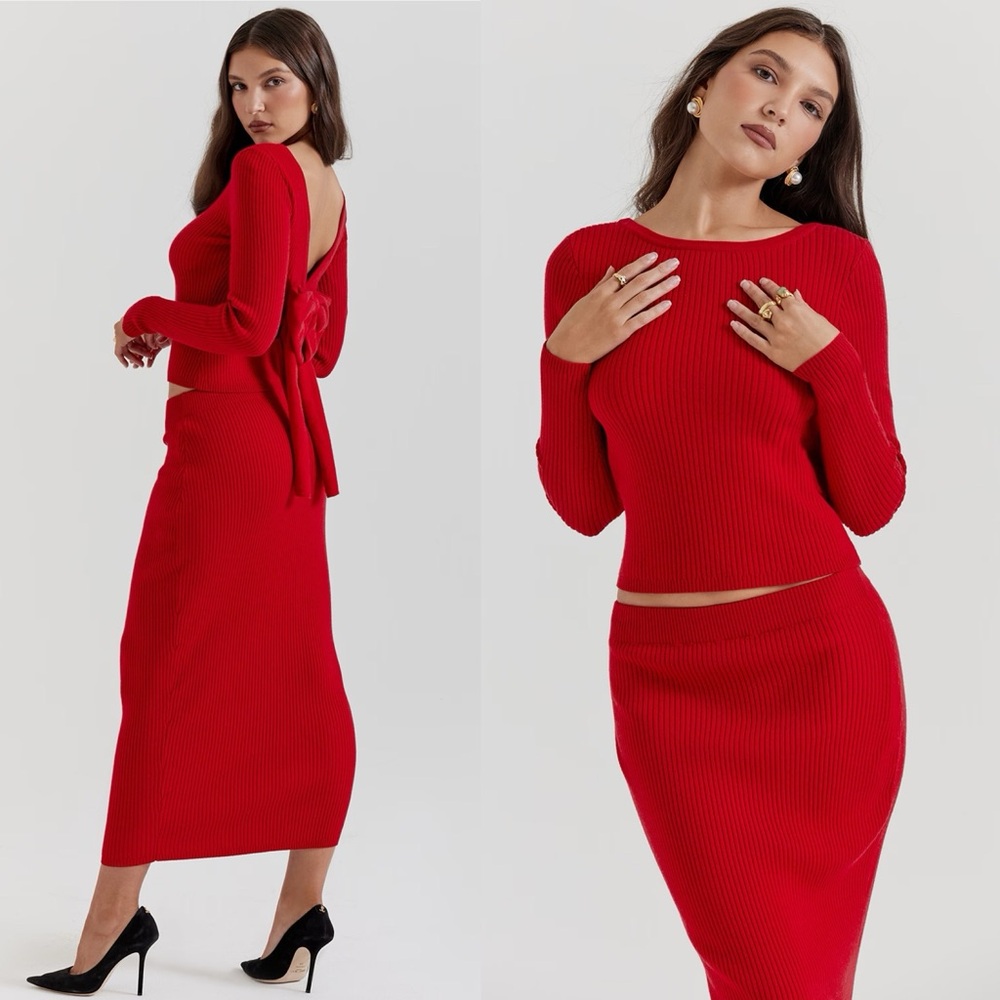 House of CB Lourdes Scarlet Cashmere Blend Blood Red maxi skirt NWOT size L